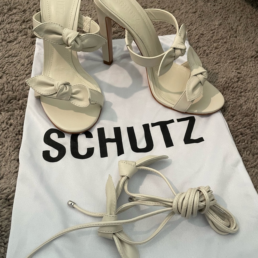 Schutz Ivory Bow Lace Up Heels